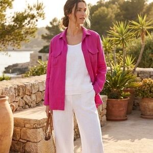 Vibrant Pink Linen Button-Up Shirt